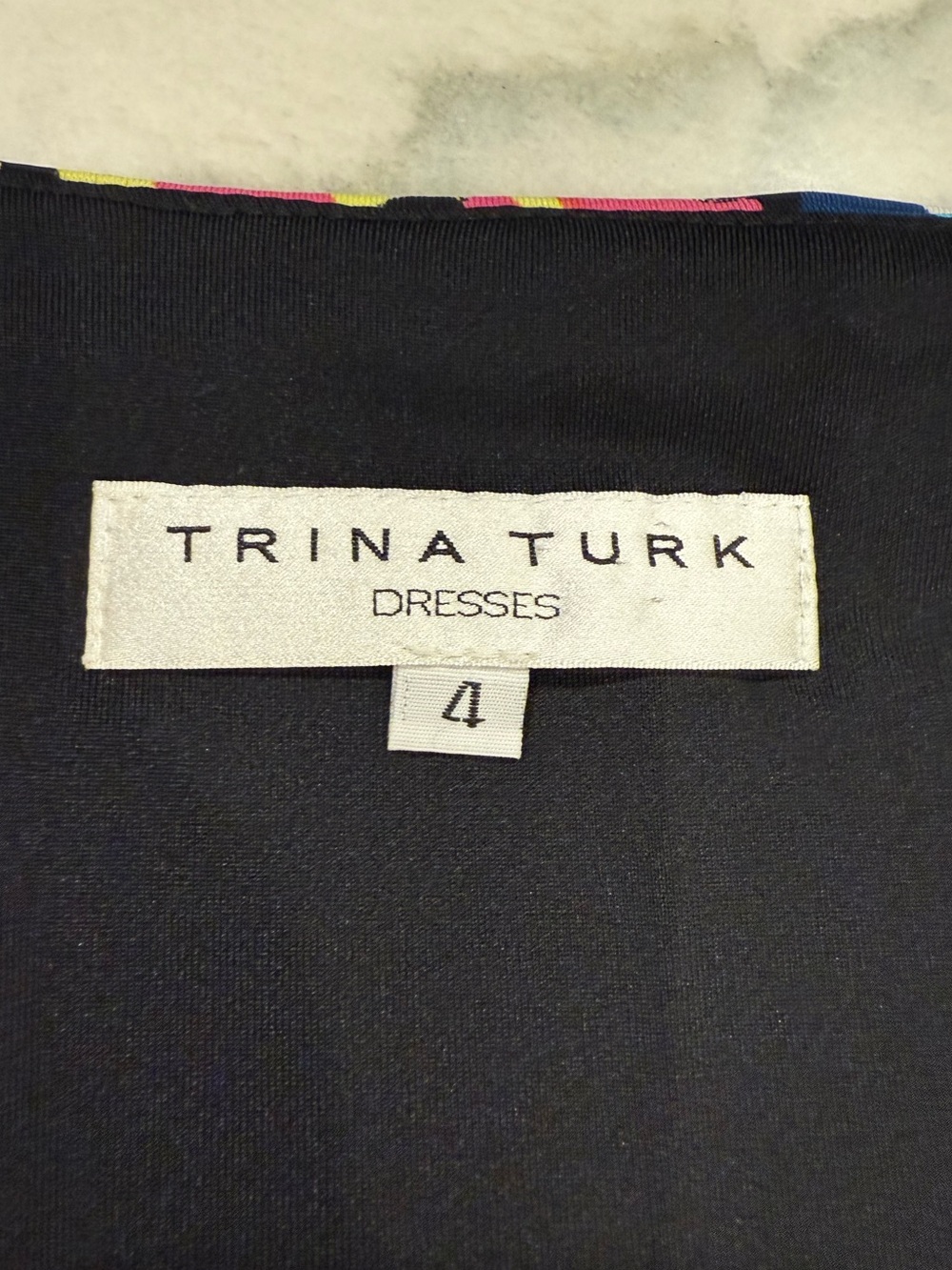Trina Turk Dress Size 4 Multicolor Geometric V Neck 3/4 Sleeve Shift Lined - Picture 4 of 8